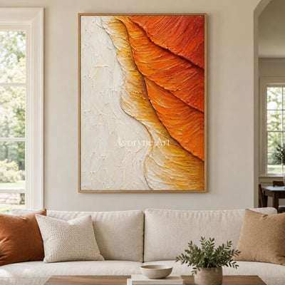 Ochre Descent: Orange Textured Abstract Wall Art — villa wood