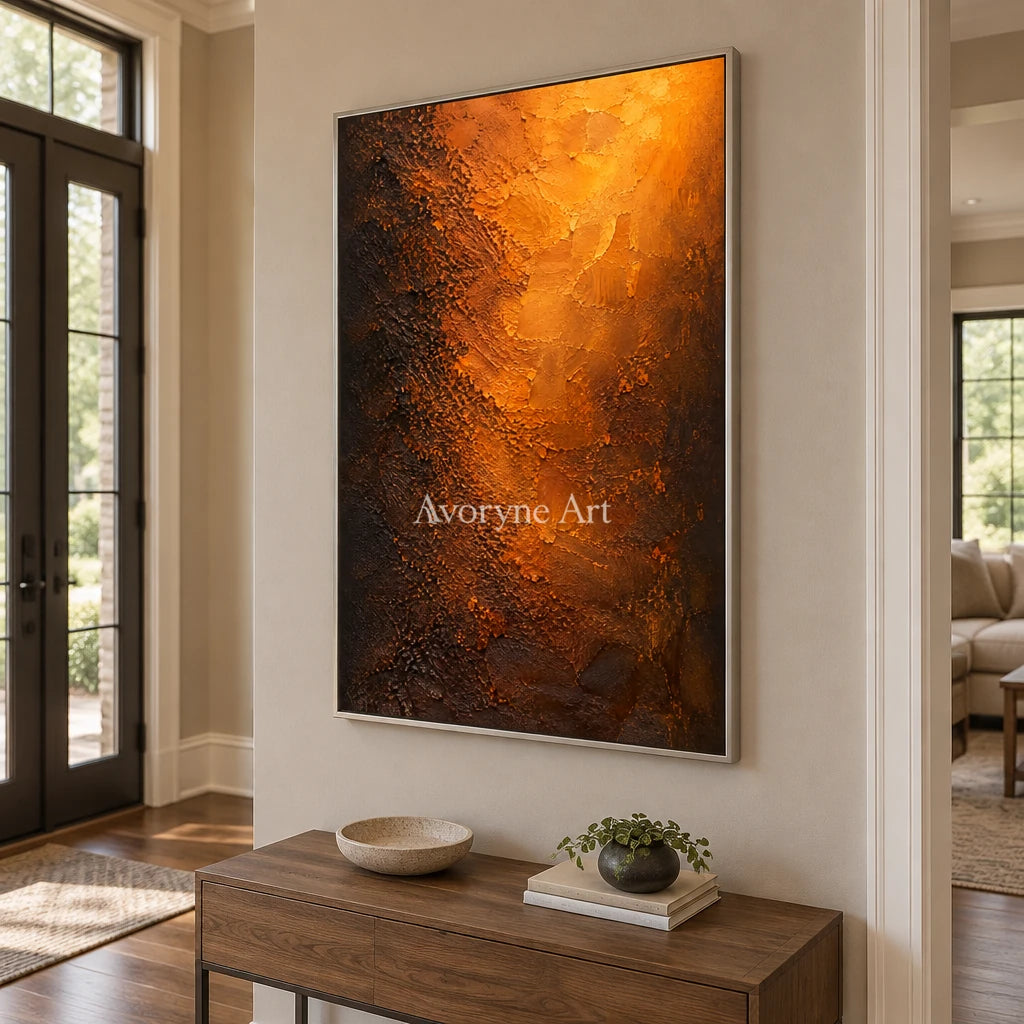 Ember Strata: Orange Textured Abstract Wall Art — entry silver