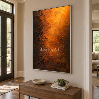 Ember Strata: Orange Textured Abstract Wall Art — entry silver