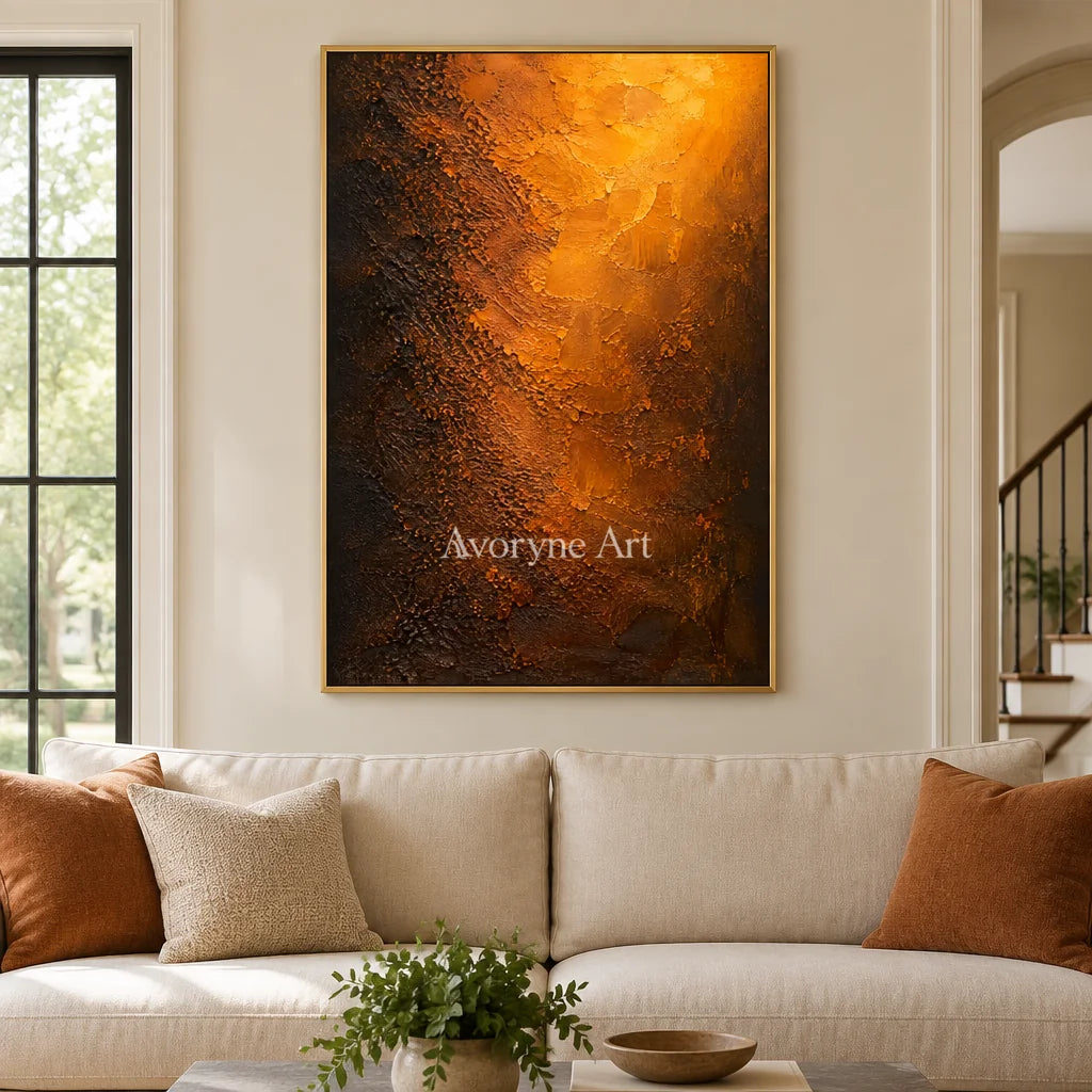 Ember Strata: Orange Textured Abstract Wall Art — living gold