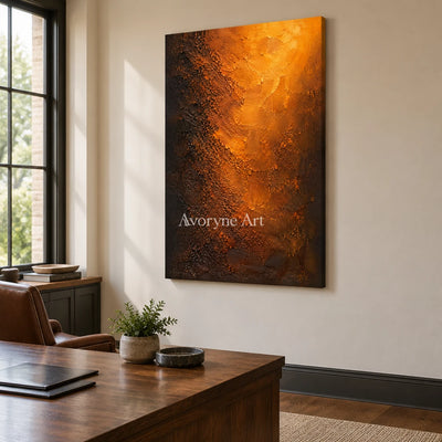 Ember Strata: Orange Textured Abstract Wall Art — office frameless