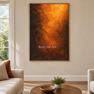 Ember Strata: Orange Textured Abstract Wall Art — villa wood