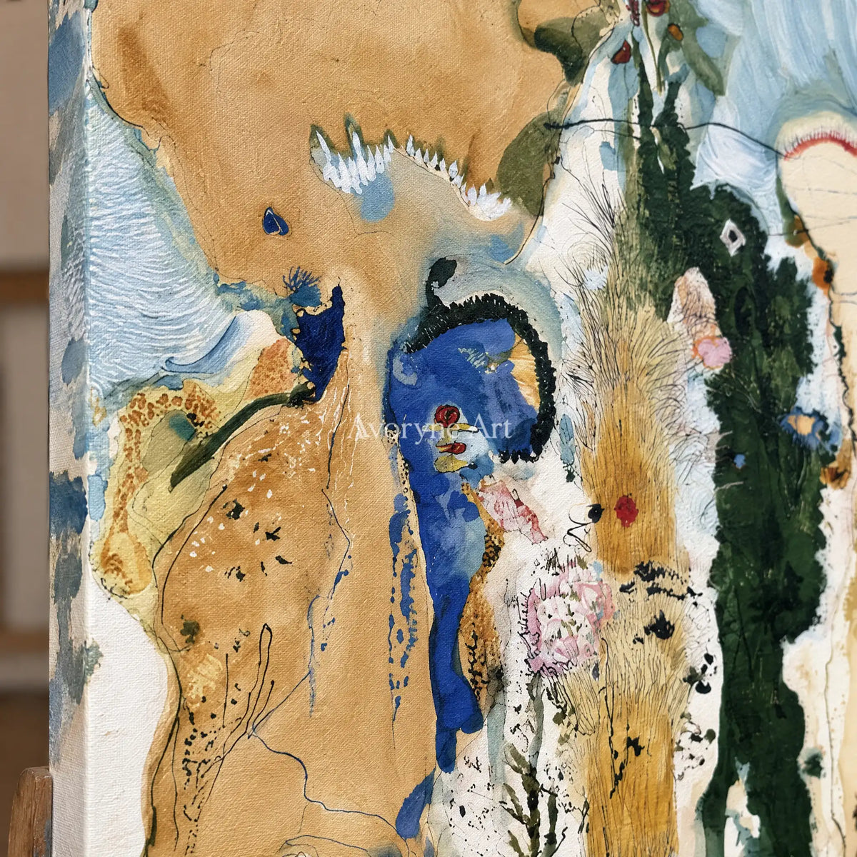 Ivory Painted Vista: Organic Botanical Art — detail easel