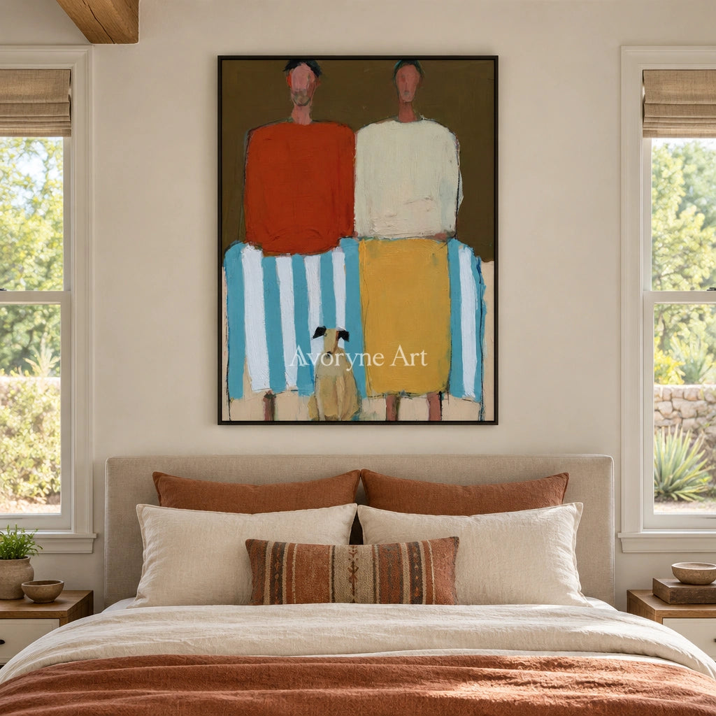 Ivory Quiet Solace: Paired Figure Art — bedroom black