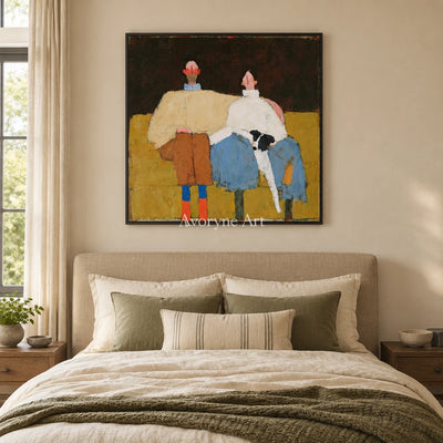 Ivory Gentle Prelude: Paired Figure Art — bedroom black