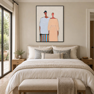 Ivory Amber Rhythm: Paired Figure Art — bedroom black