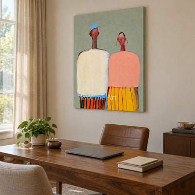Ivory Amber Echo: Paired Figure Art — office frameless