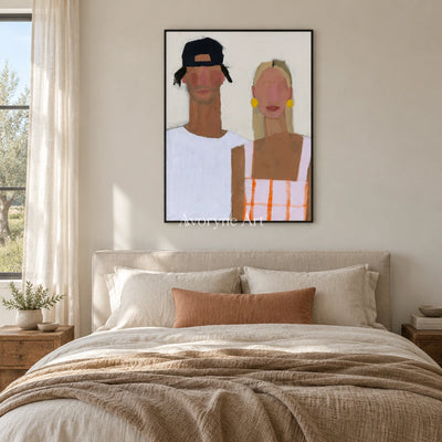 Ivory Amber Trace: Paired Figure Art — bedroom black