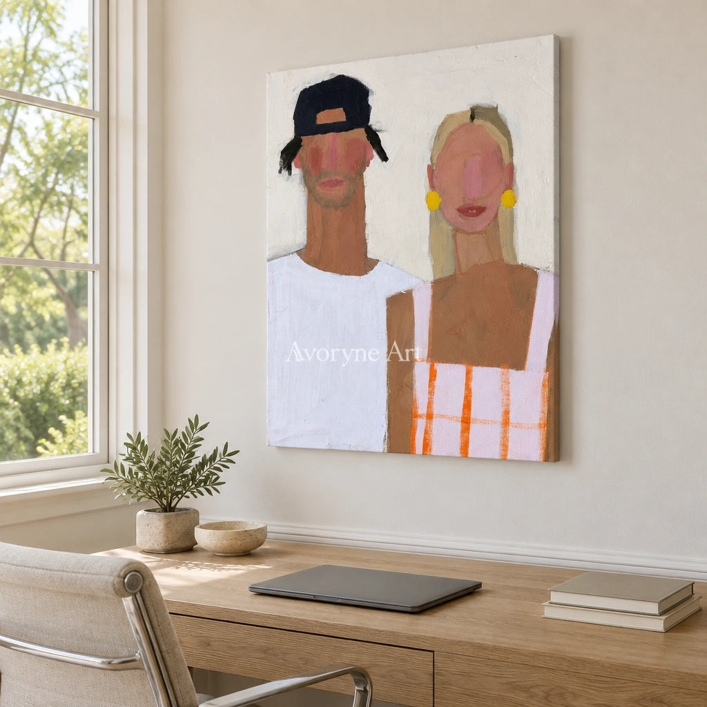 Ivory Amber Trace: Paired Figure Art — office frameless