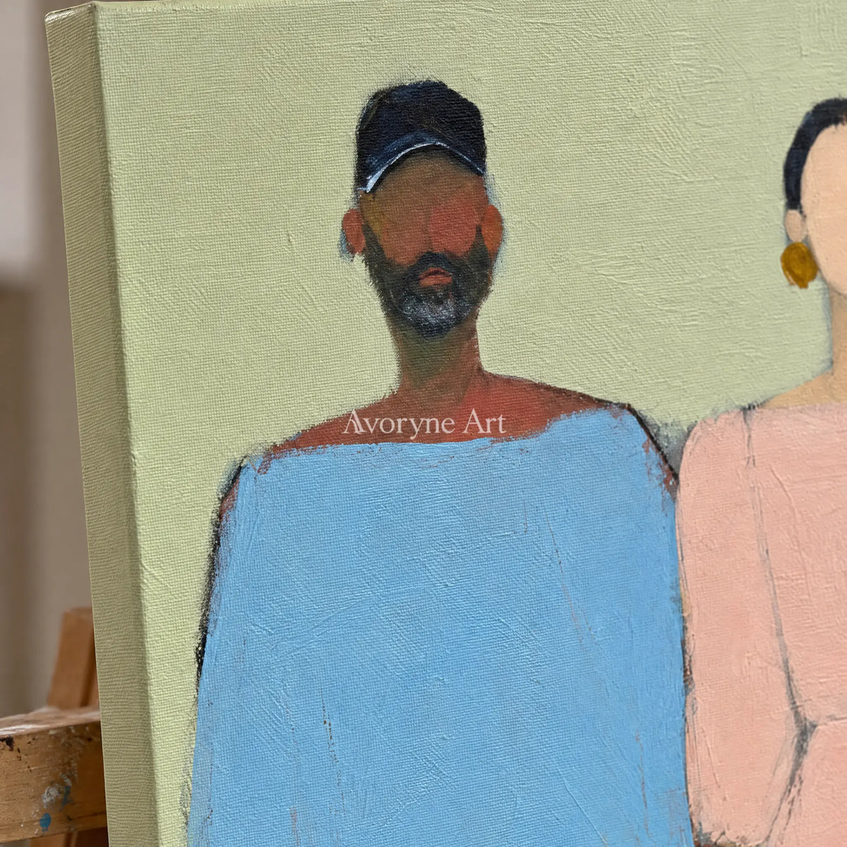 Ivory Amber Drift: Paired Figure Art — detail easel