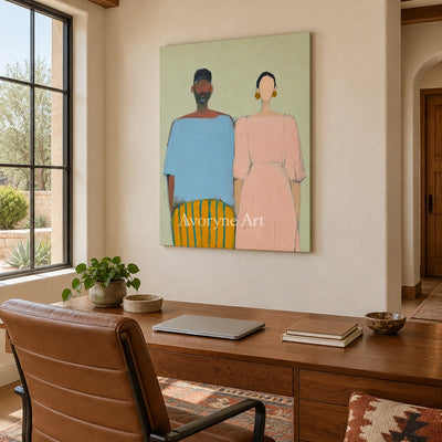 Ivory Amber Drift: Paired Figure Art — office frameless