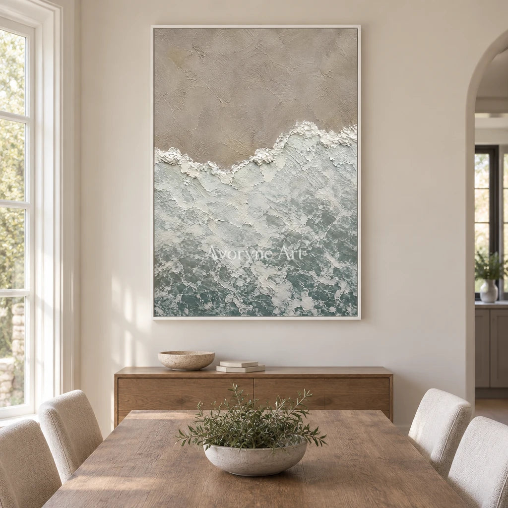Shoreveil: Pale Blue Coastal Texture Wall Art — dining white