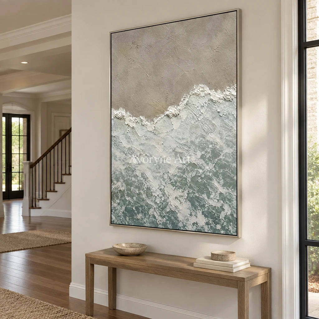 Shoreveil: Pale Blue Coastal Texture Wall Art — entry silver