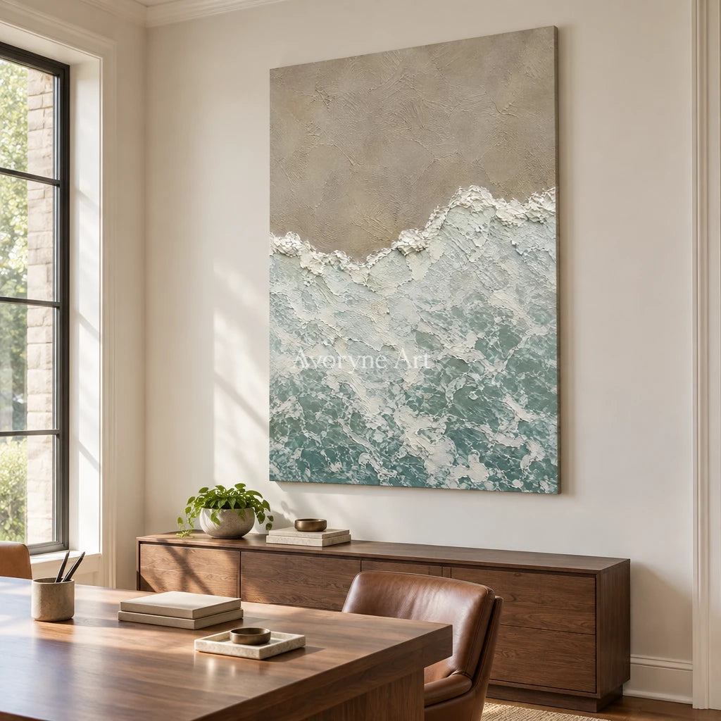 Shoreveil: Pale Blue Coastal Texture Wall Art — office frameless
