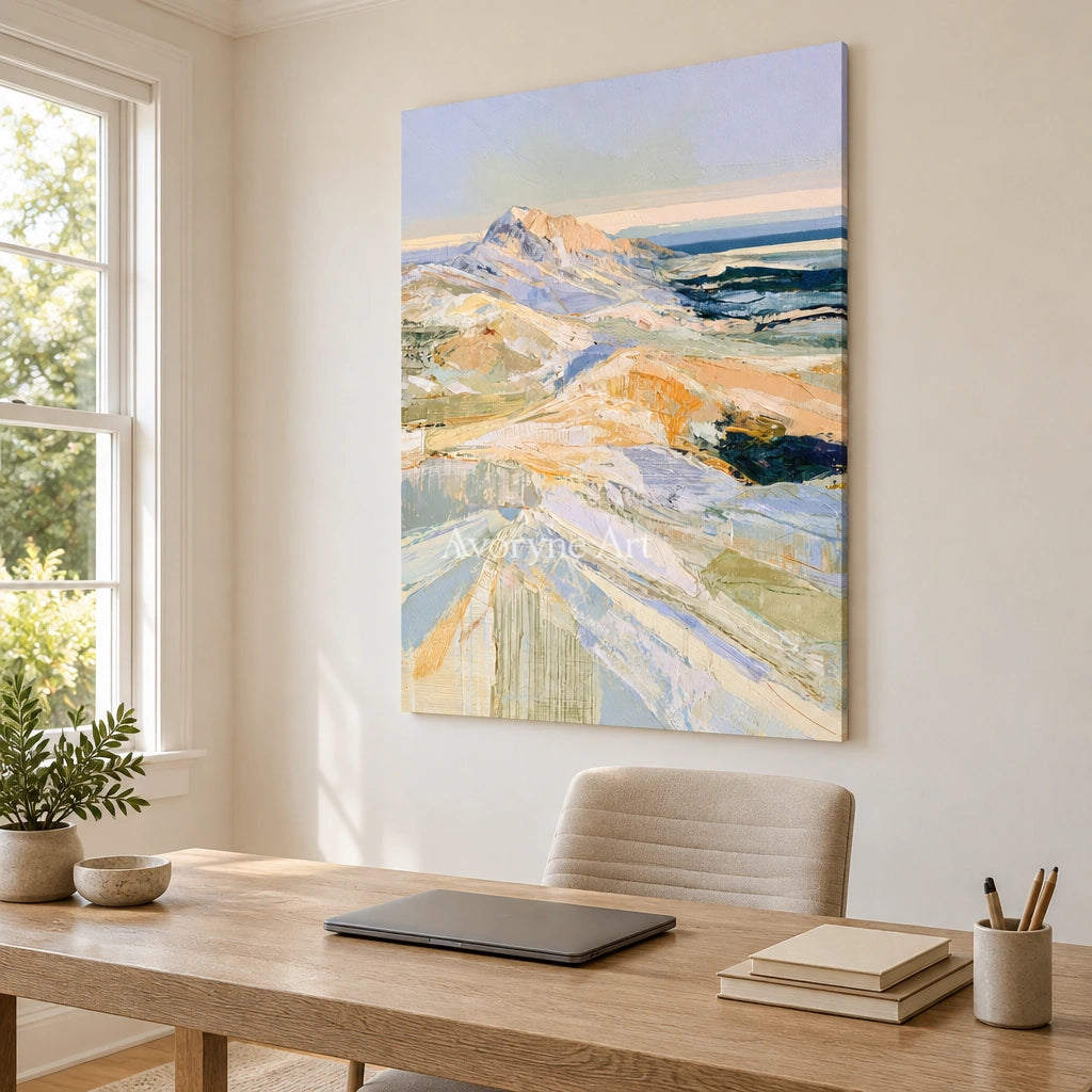 Ivory Gentle Trace: Pale Mountain Art — office frameless