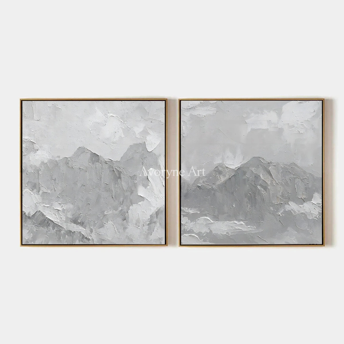 Muted Memory, hand-painted pale mountain relief diptych by Hamish McAllister