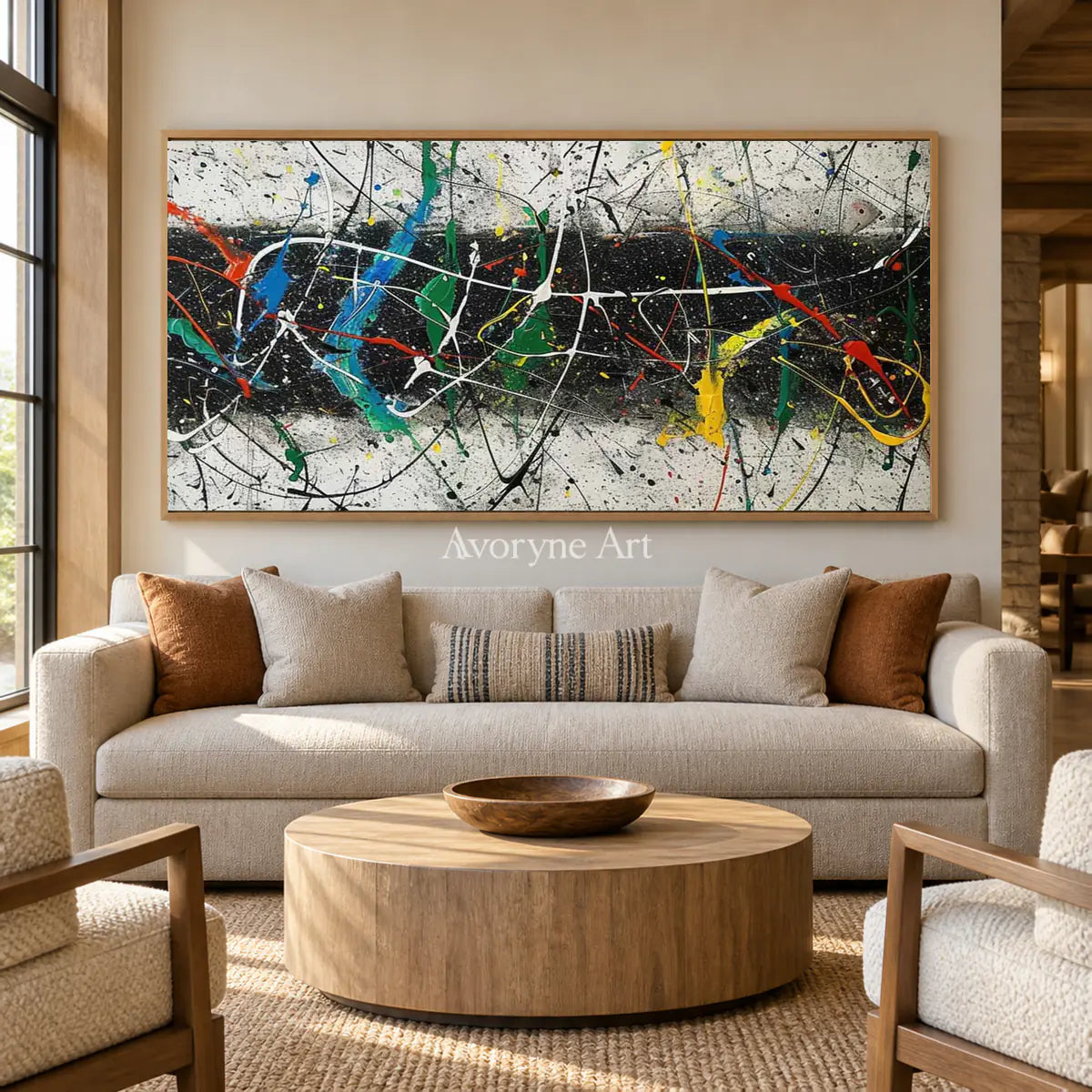 Across the Black Band: Panoramic Black Drip Abstract Wall Art — hotel wood