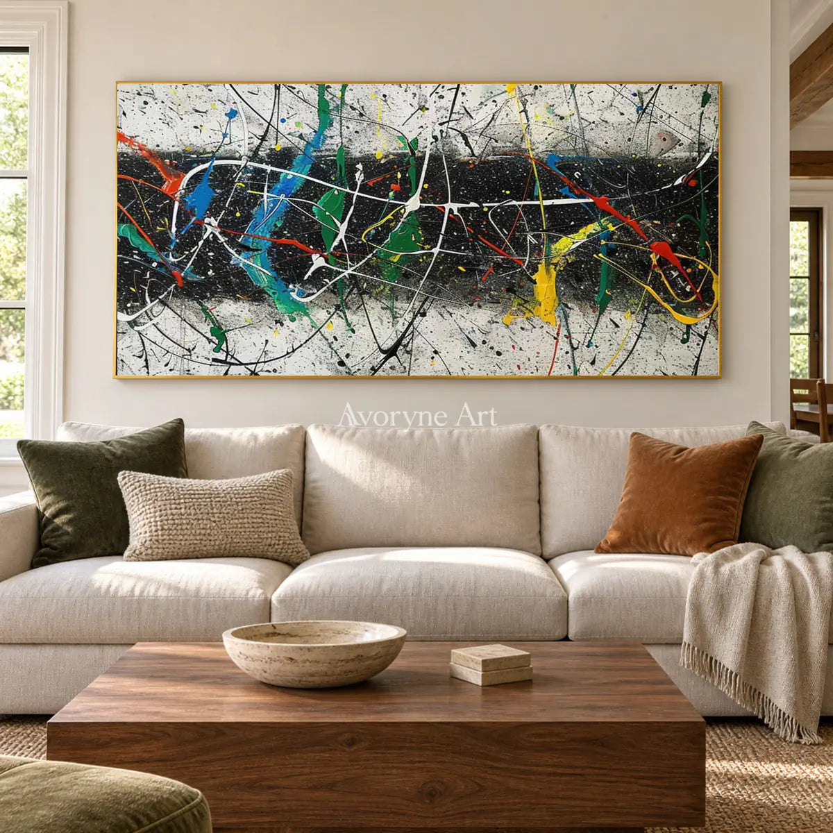 Across the Black Band: Panoramic Black Drip Abstract Wall Art — living gold