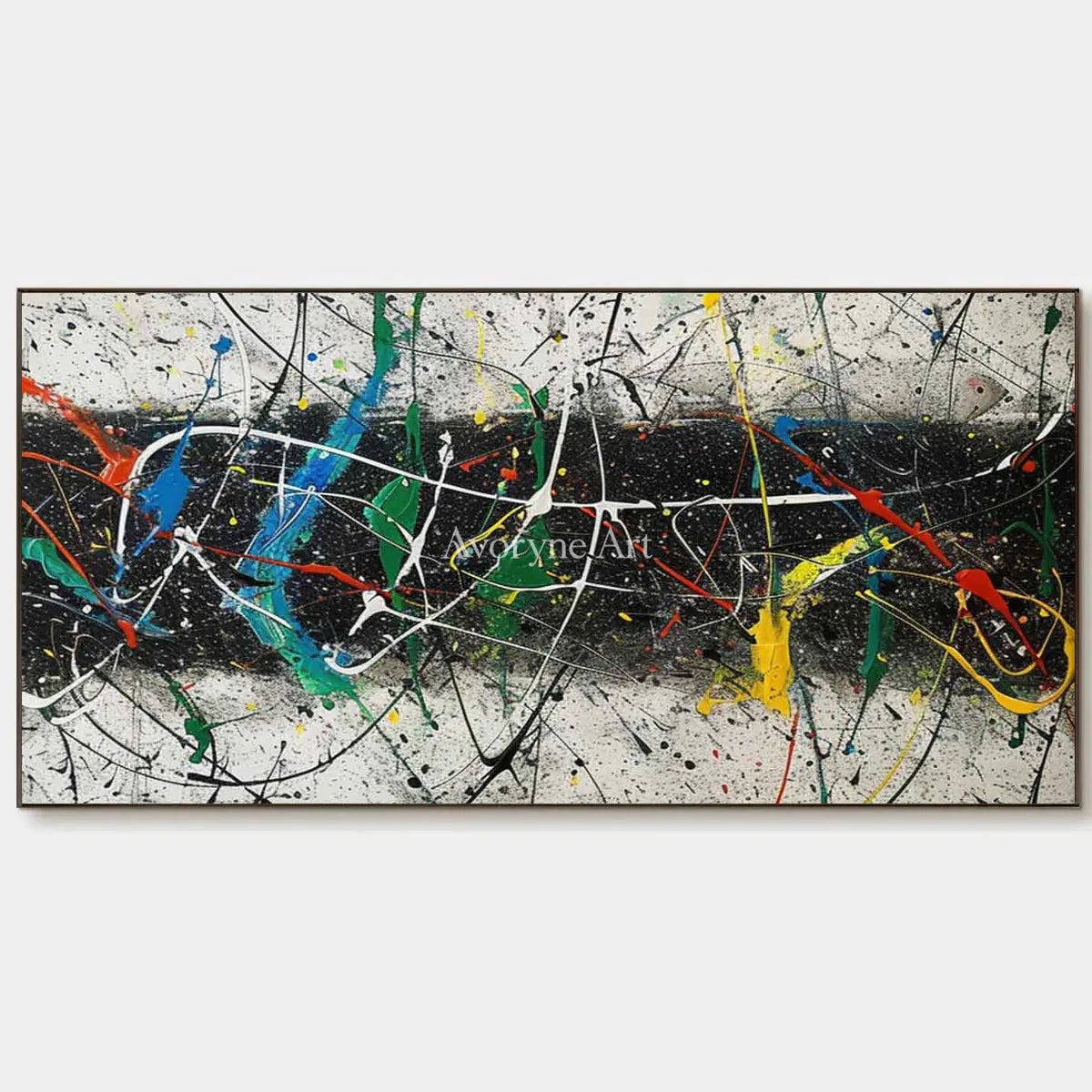 Across the Black Band: Panoramic Black Drip Abstract Wall Art — primary