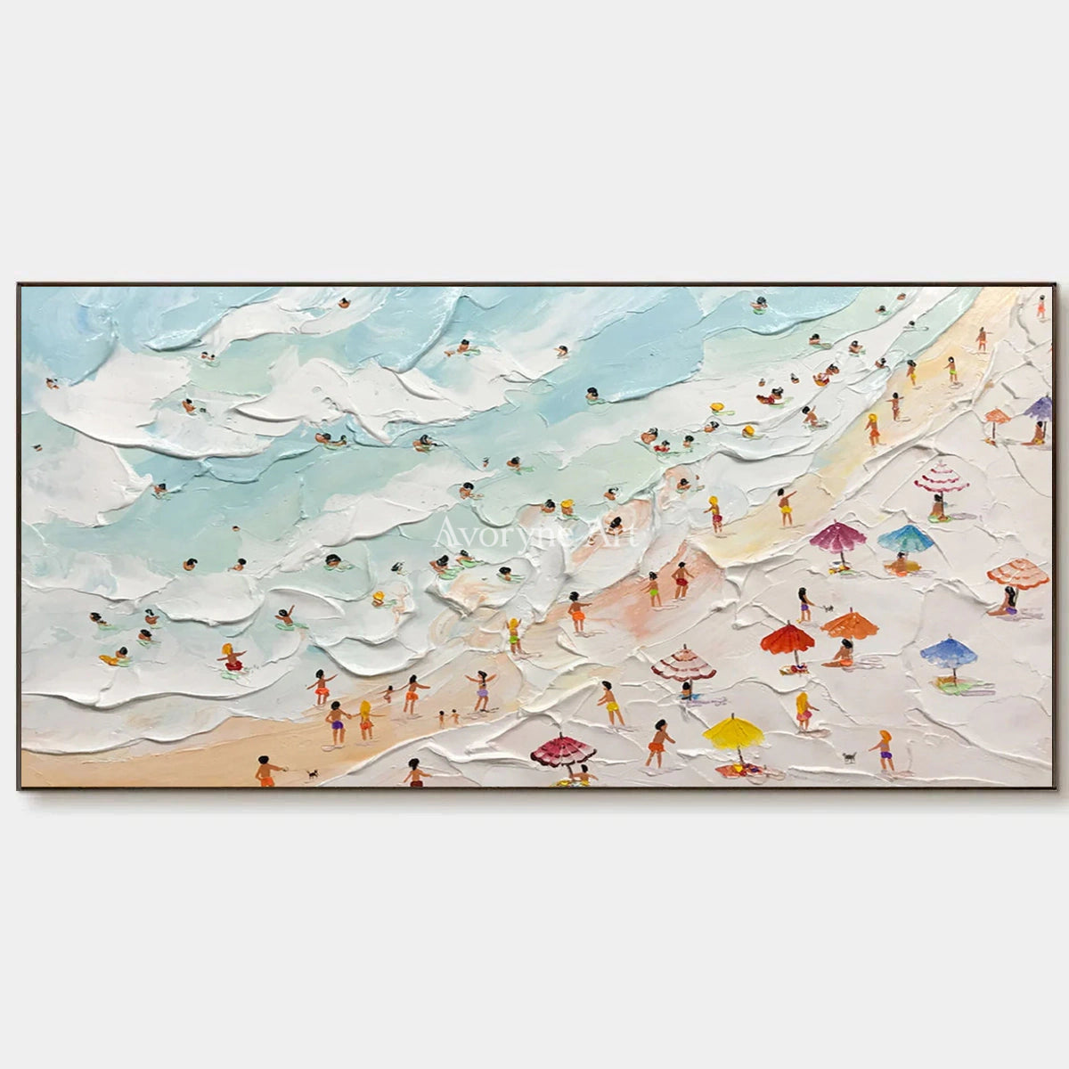 Seaside Mosaic: Panoramic Blue Beach and Umbrella Wall Art — primary
