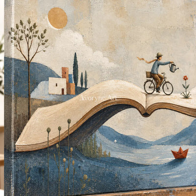 A Chapter Abroad: Panoramic Book Landscape Wall Art — detail easel
