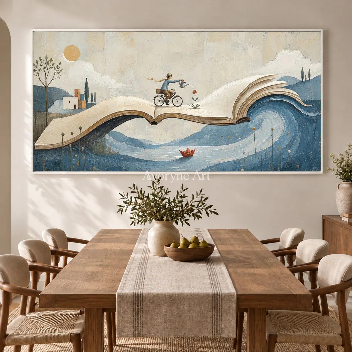 A Chapter Abroad: Panoramic Book Landscape Wall Art — dining white