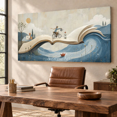 A Chapter Abroad: Panoramic Book Landscape Wall Art — office frameless