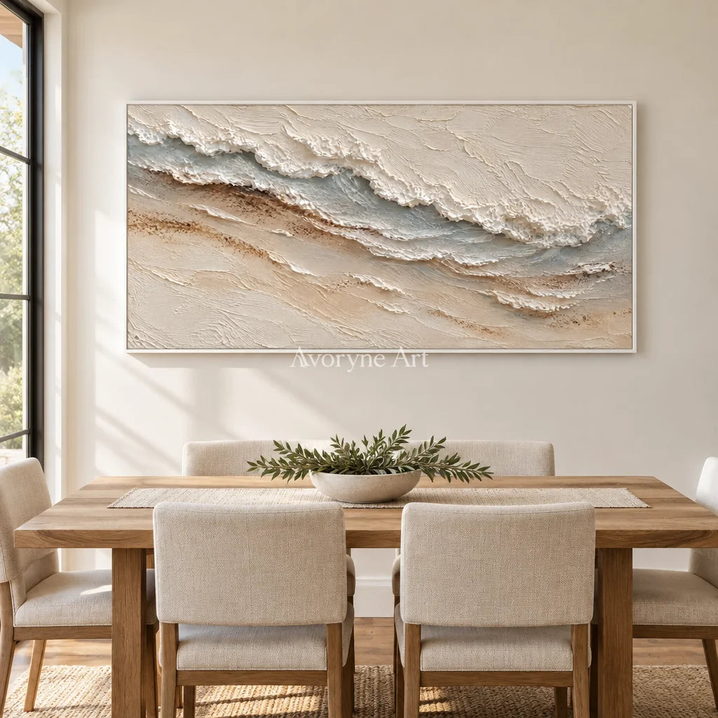Sandwhisper: Panoramic Coastal Relief Wall Art — dining white