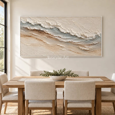 Sandwhisper: Panoramic Coastal Relief Wall Art — dining white