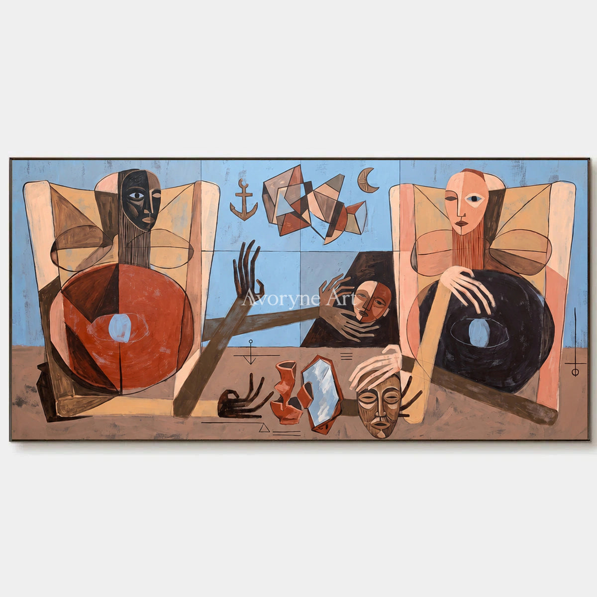 Borrowed Faces: Panoramic Cubist Figure Wall Art — primary