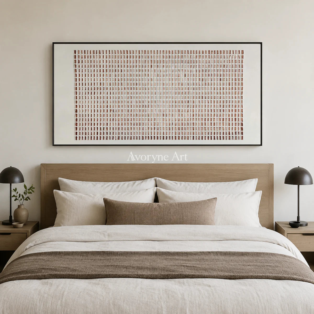 Terracotta Register: Panoramic Minimalist Grid Wall Art — bedroom black