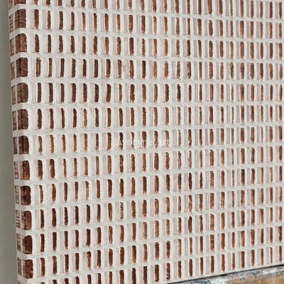 Terracotta Register: Panoramic Minimalist Grid Wall Art — detail easel