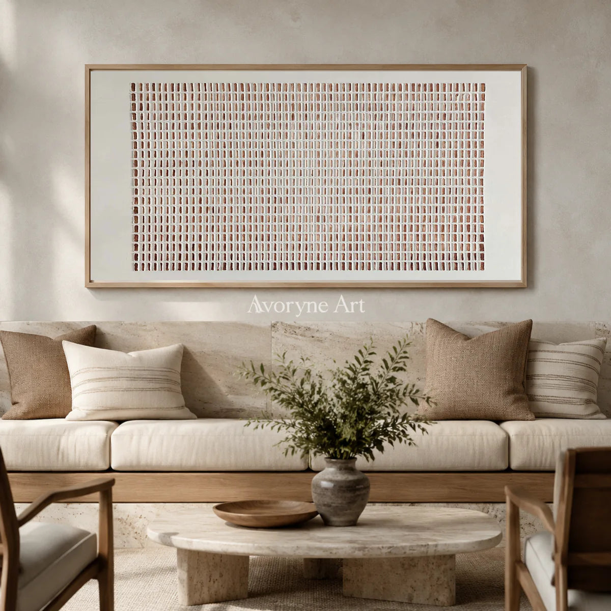 Terracotta Register: Panoramic Minimalist Grid Wall Art — hotel wood