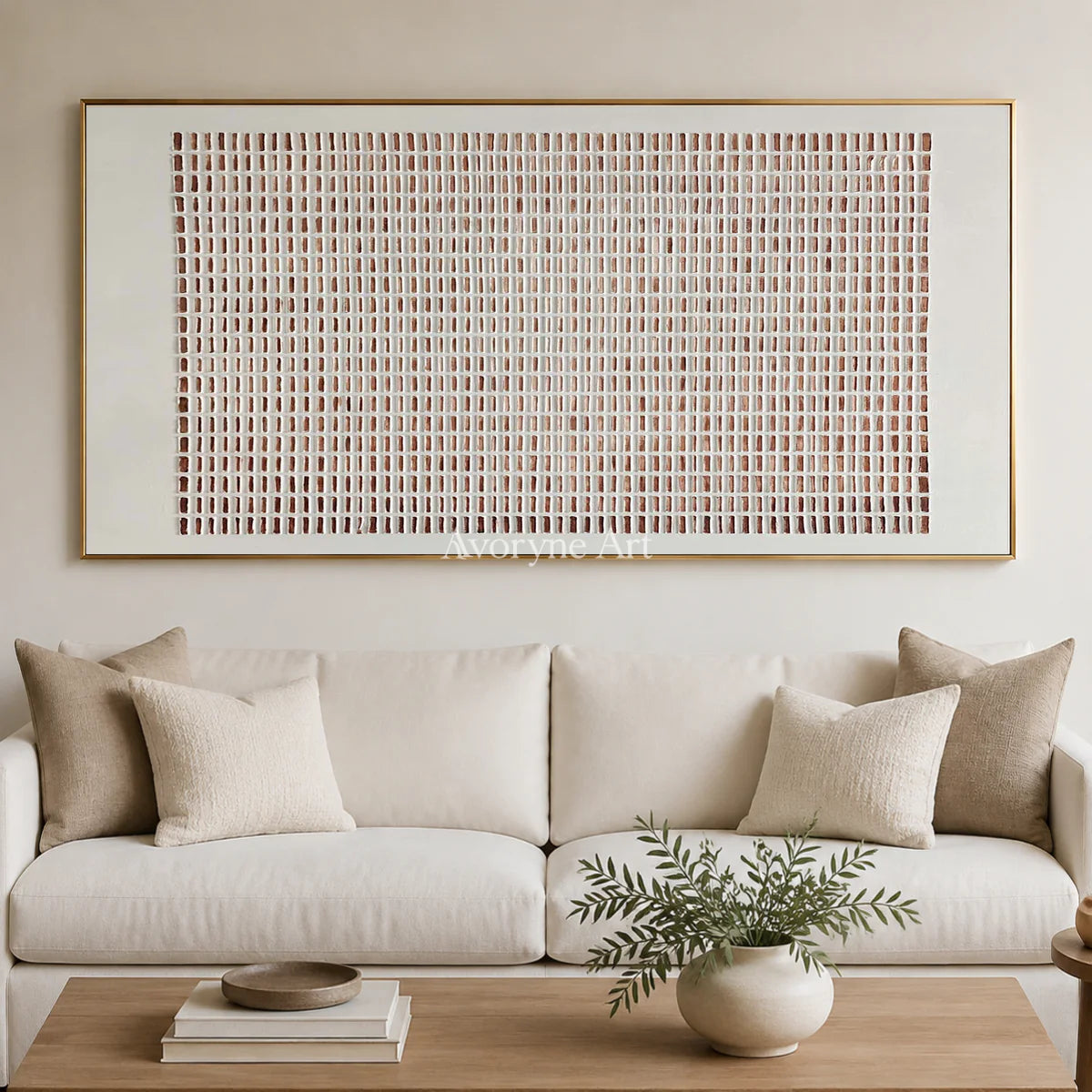 Terracotta Register: Panoramic Minimalist Grid Wall Art — living gold