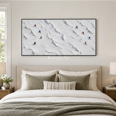 Snowdrift Play: Panoramic Ski Landscape Wall Art — bedroom black
