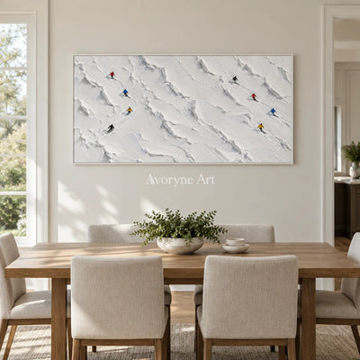 Snowdrift Play: Panoramic Ski Landscape Wall Art — dining white