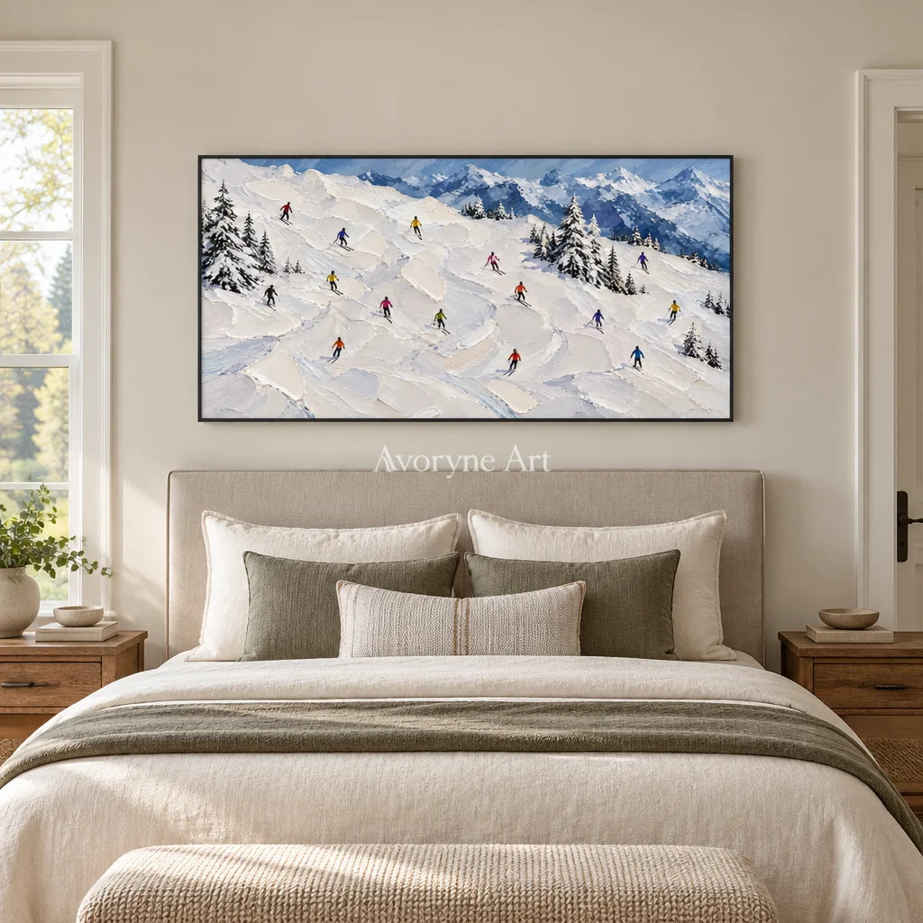 Winter Traverse: Panoramic Ski Landscape Wall Art — bedroom black