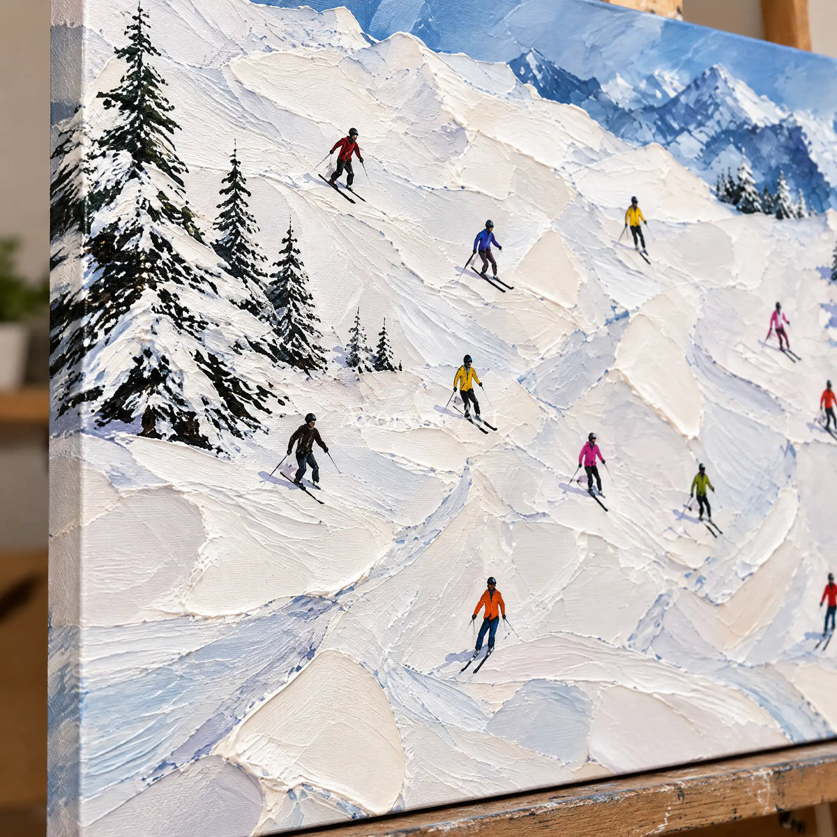 Winter Traverse: Panoramic Ski Landscape Wall Art — detail easel