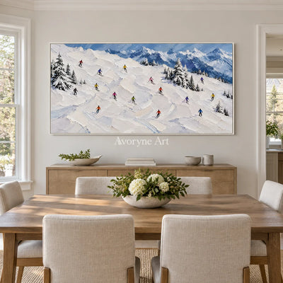 Winter Traverse: Panoramic Ski Landscape Wall Art — dining white