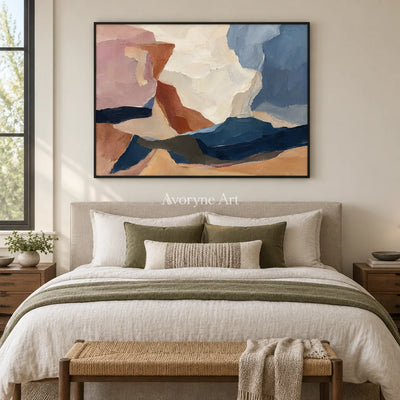 Canyon Veil: Pastel Abstract Landscape Wall Art — bedroom black