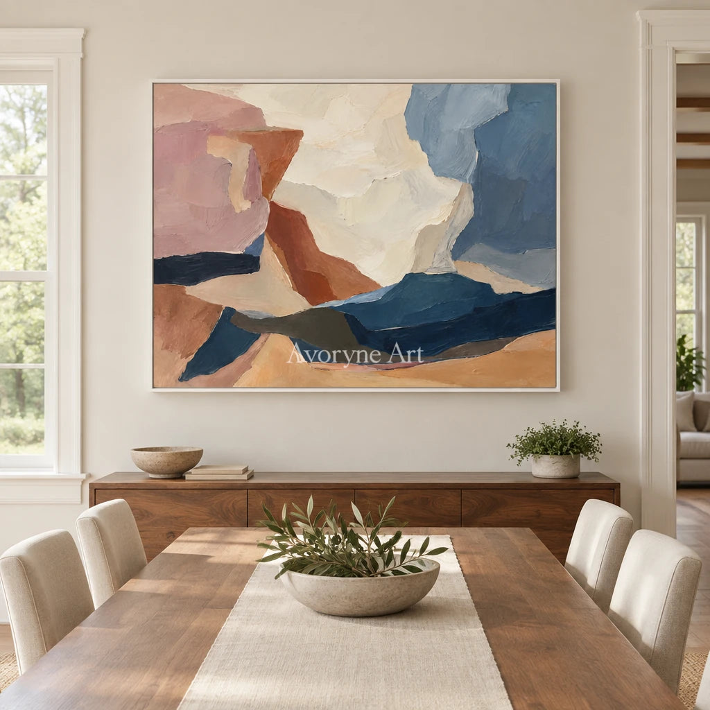 Canyon Veil: Pastel Abstract Landscape Wall Art — dining white