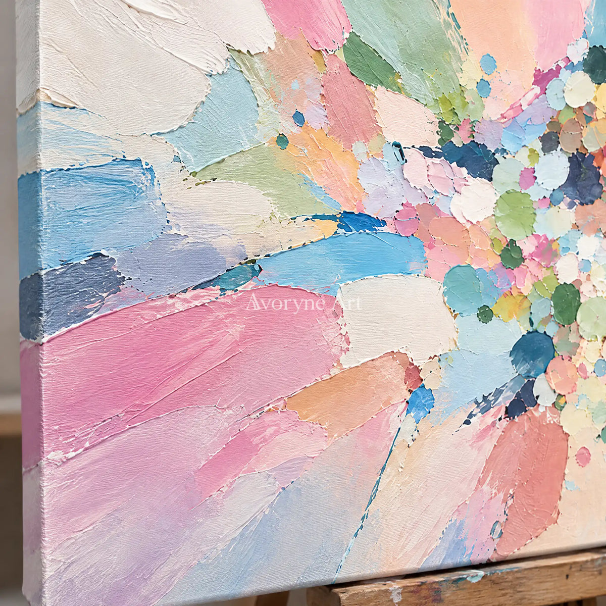 Pastel Confetti: Pastel Abstract Panoramic Art — detail easel