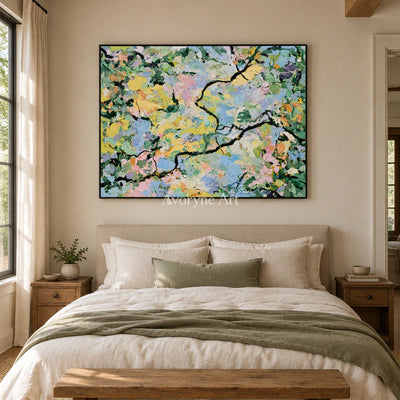 Ivory Open Passage: Pastel Blossom Art — bedroom black