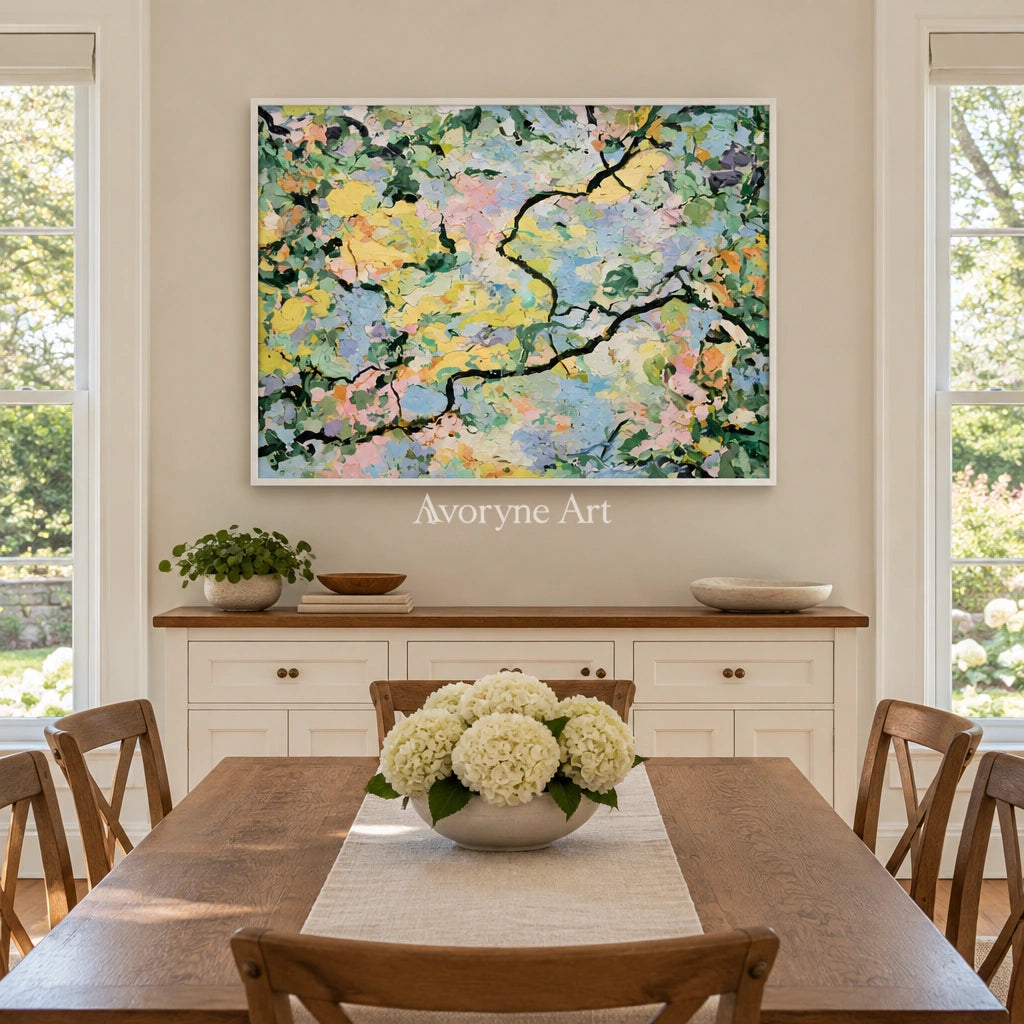 Ivory Open Passage: Pastel Blossom Art — dining white