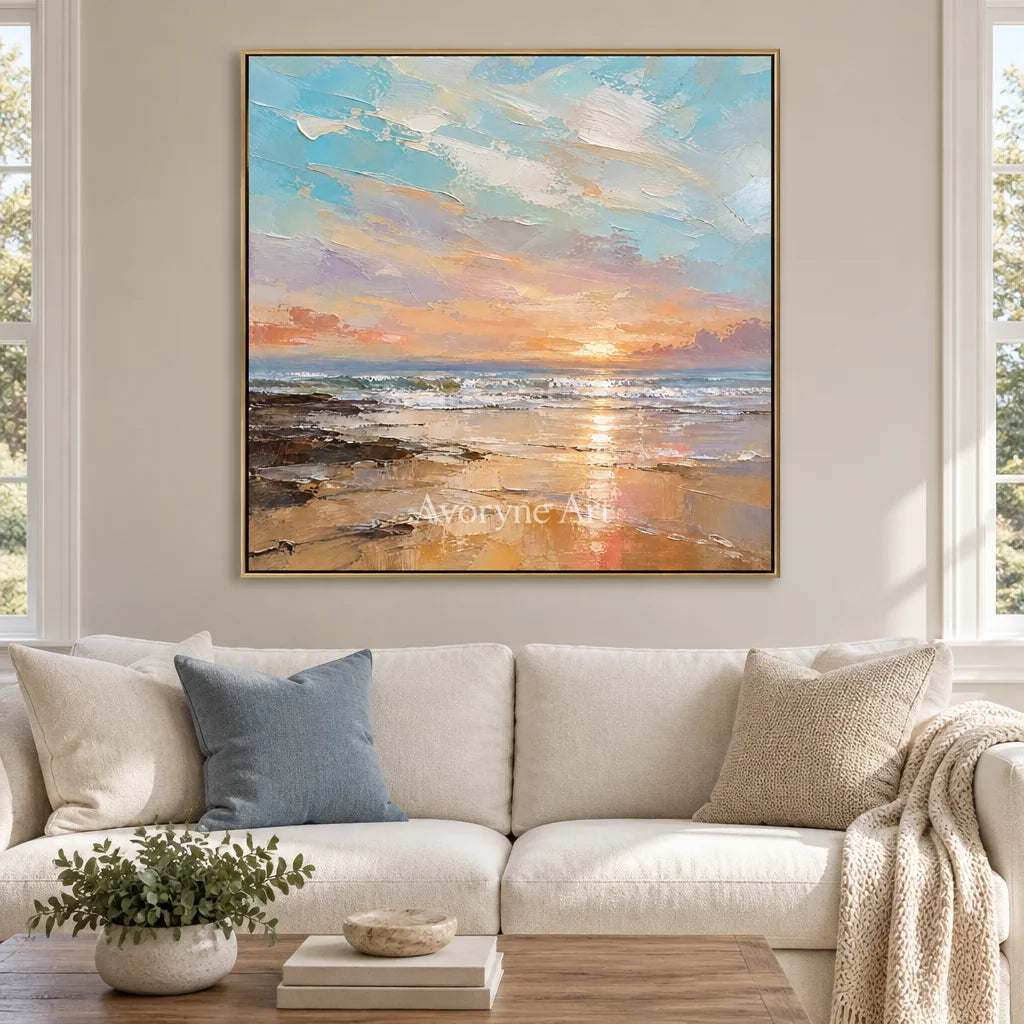 Apricot Evening: Pastel Coastal Sunset Wall Art — living gold