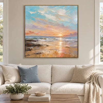 Apricot Evening: Pastel Coastal Sunset Wall Art — living gold