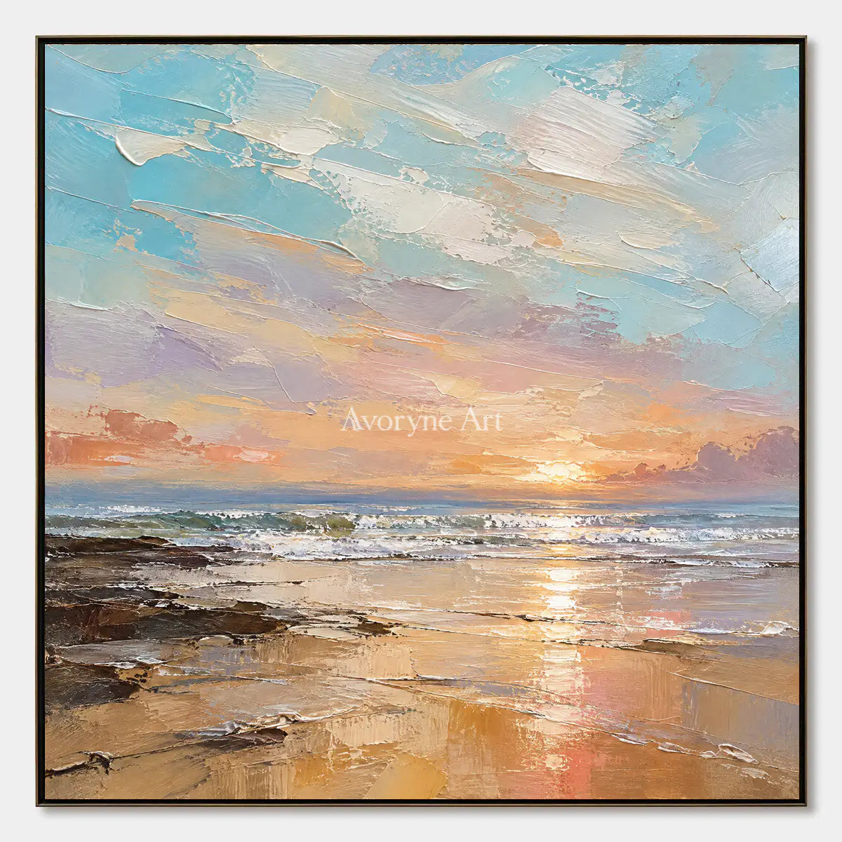 Apricot Evening: Pastel Coastal Sunset Wall Art — primary