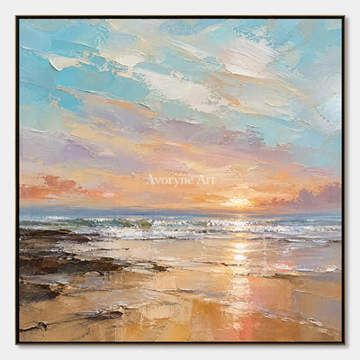 Apricot Evening: Pastel Coastal Sunset Wall Art — primary