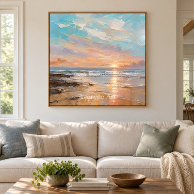 Apricot Evening: Pastel Coastal Sunset Wall Art — villa wood