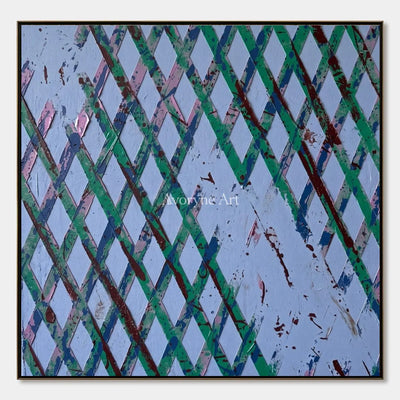 Earthen Haven, hand-painted pastel grid texture wall art by Lin Qiao
